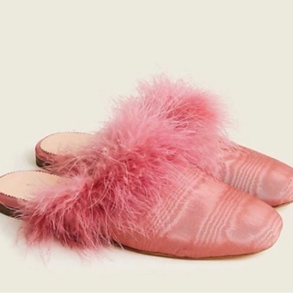 NWT JCrew Pink Feathered Slip-On Mules